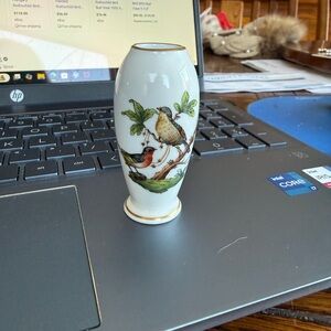 Herend Porcelain Vase with Bird Motif - White and Green